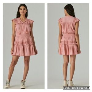 Lucky Brand Pink Lacey Ruffled Tiered Boho Peasant Dress Size Small